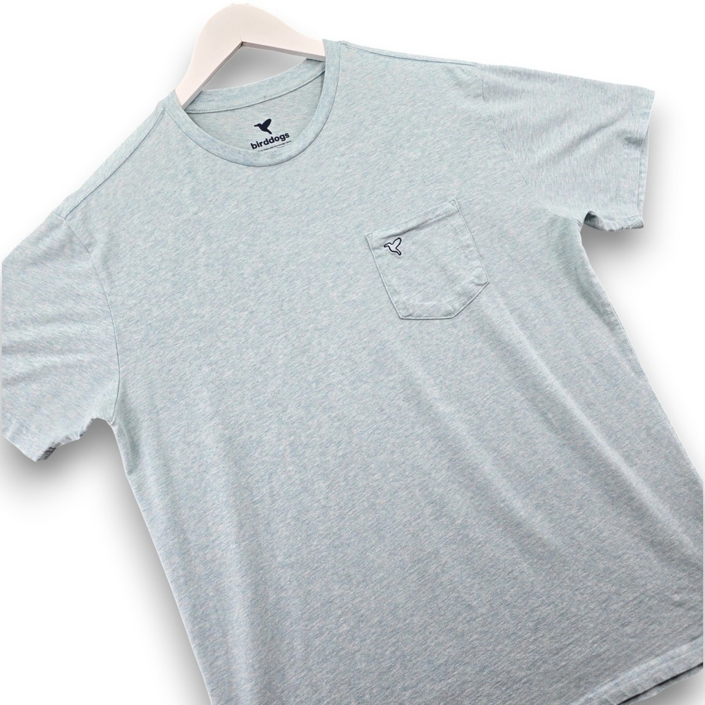 Birddogs Mens T Shirt Large Blue Heather Cotton Blend Pocket Short Sleeve Logo